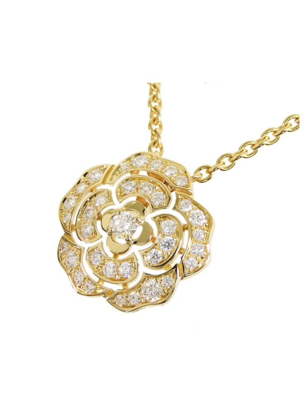 Chanel Camellia Pendant Yellow Gold 18K Diamond Necklace